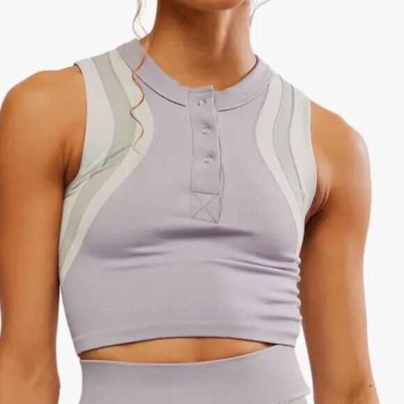 NWOT Free People Free Kick Crop Henley Lavender  Sleeveless Muscle Top XS/S - Picture 10 of 10